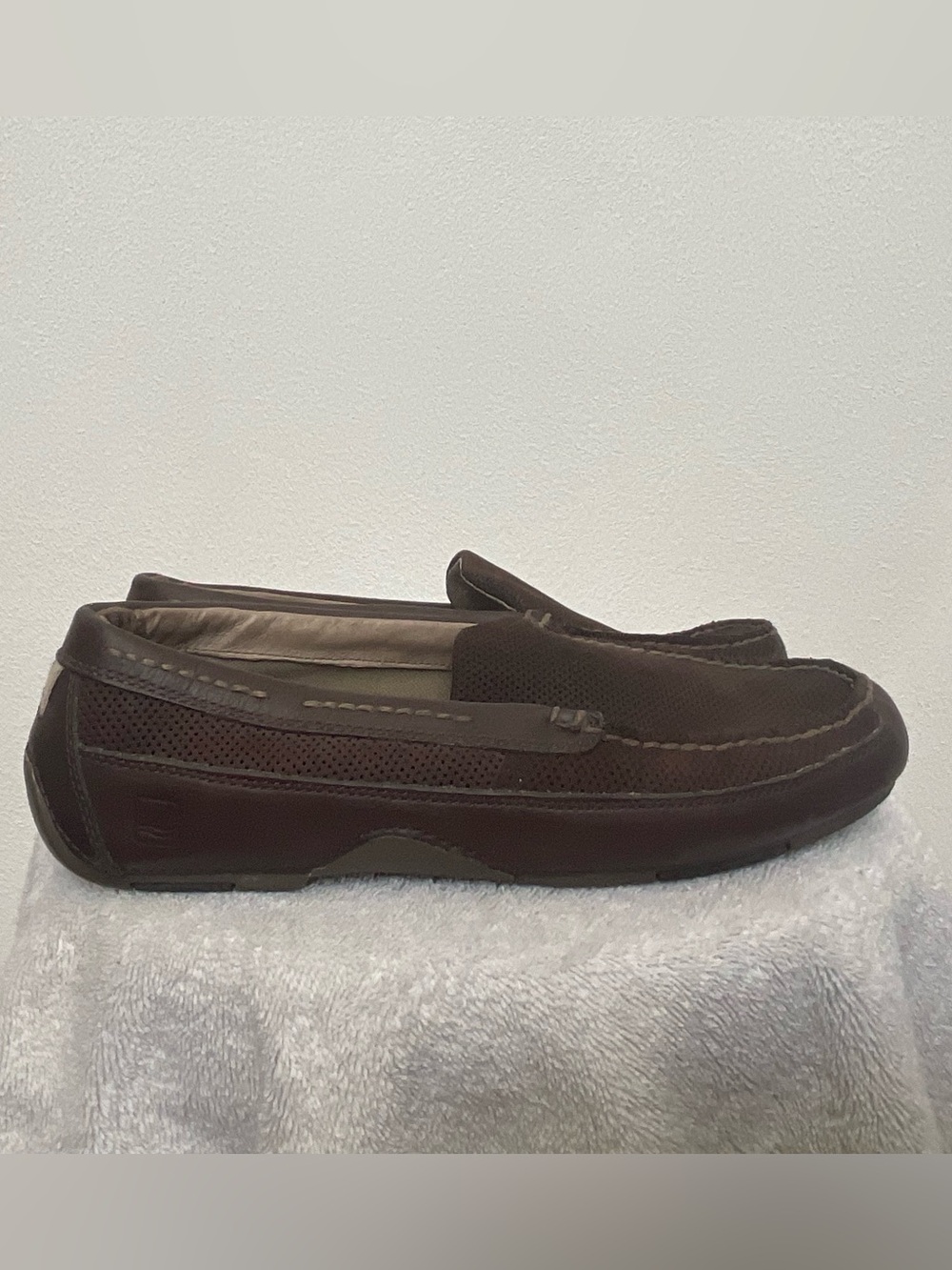 Sperry Perforated Chocolate Brown Slip On Driving Loafer Size 10m Preppy